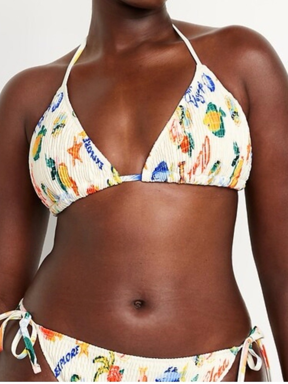 Old Navy White Smocked Bikini Top with Orange Starfish Print